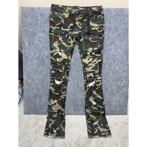 Rockstar Original green camo cargo super stacked flare jeans men's size 44 44x47